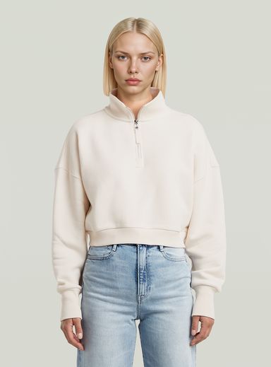 Cropped Half Zip Loose Sweater